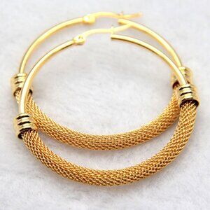 18K Gold Plated Mesh Hoop Earrings Waterproof, Tarnish-Resistant Stainless Steel